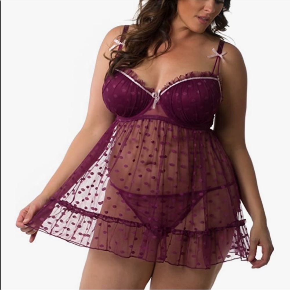 🆕Velvet Kitten 2X burgundy babydoll polka dot NWT  Valentine Valentine’s